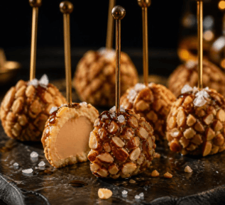Foie Gras Bonbon and Toasted Almond Skewers